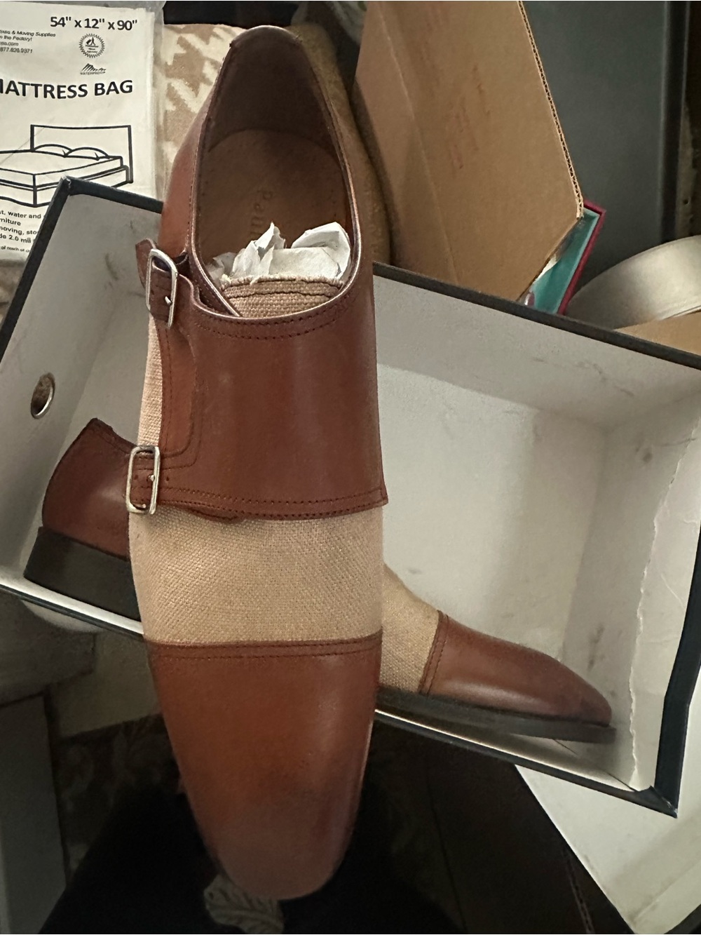 Paul Fredrick Brown Leather and Beige 
Men’s Shoes